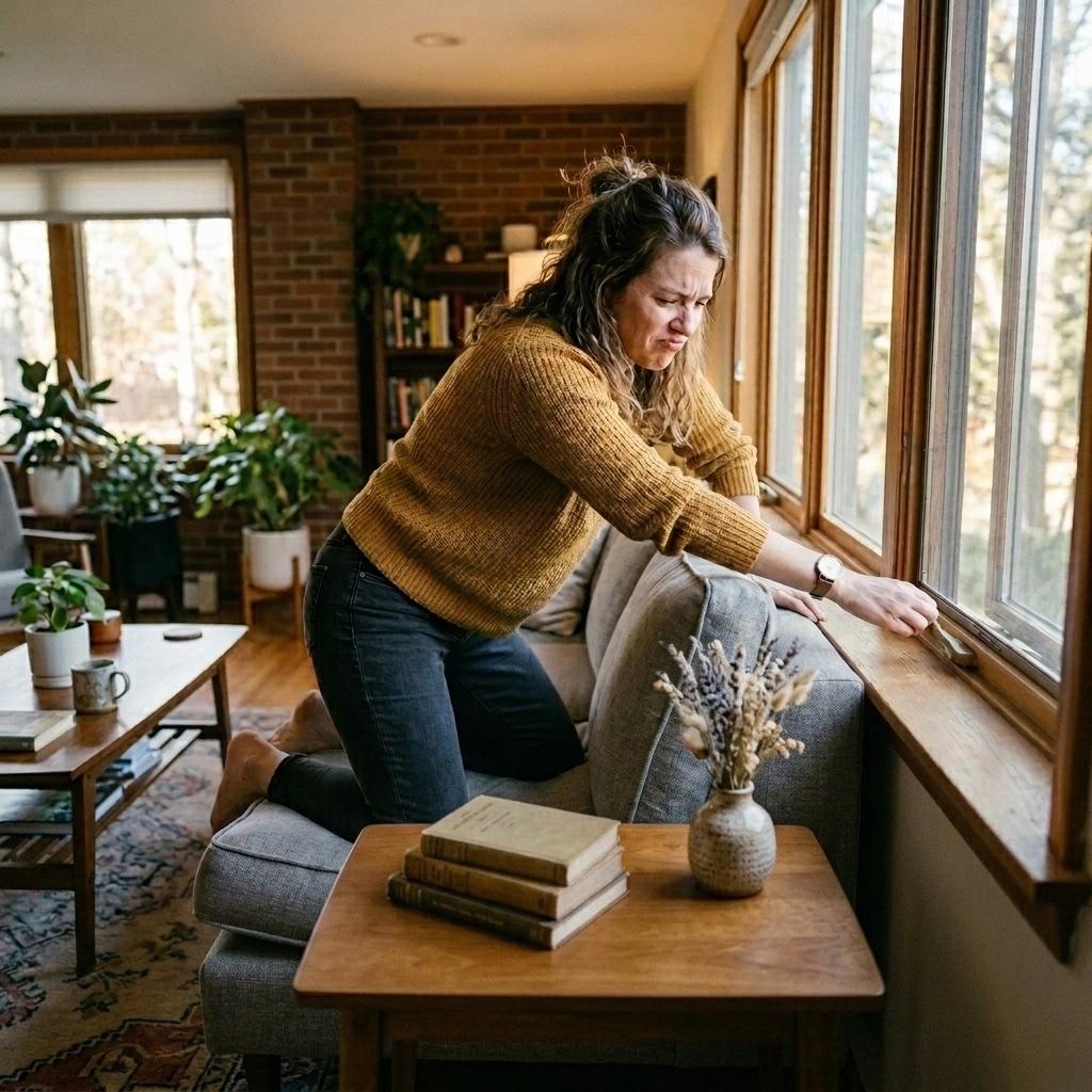 Hard to reach window behind furniture